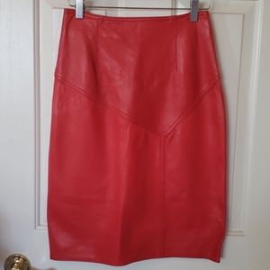 Vintage 80's Red Butter Soft Genuine Leather Pencil Skirt
